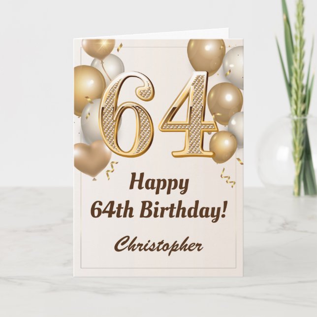 Carte 64e anniversaire Ballons d'or et Confetti Annivers (Devant)