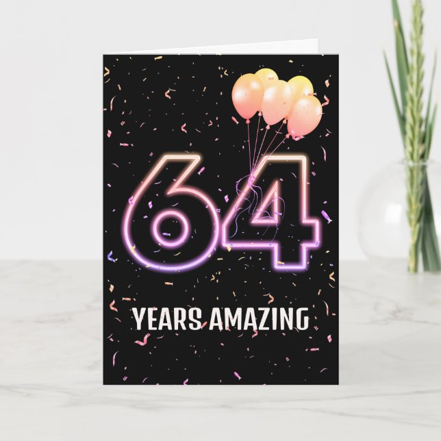Carte 64e anniversaire Ballons et Confetti (Devant)