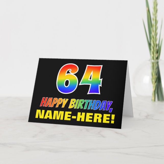 Carte 64e anniversaire : Bold, amusant, simple, arc-en-c (Devant)