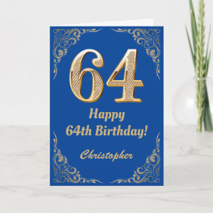 Carte 64e anniversaire Cadre Parties scintillant bleu et
