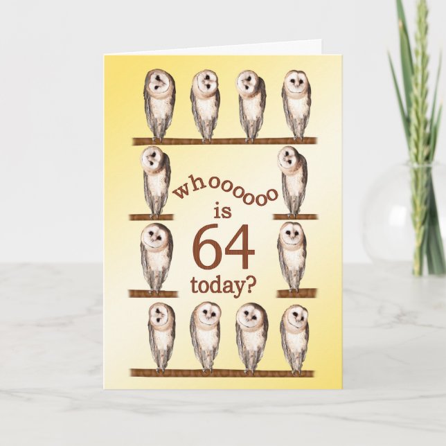 Carte 64e anniversaire, Curious owls card. (Devant)