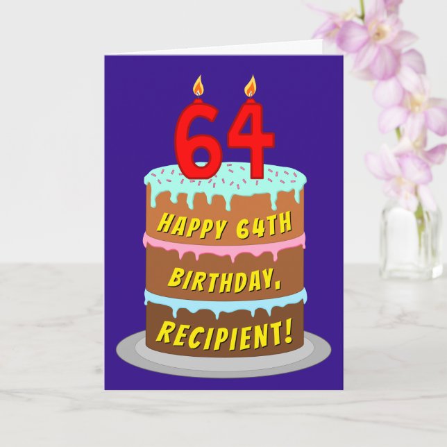 Carte 64e anniversaire : Fun Cake and Candles + Nom pers (Orchidée)