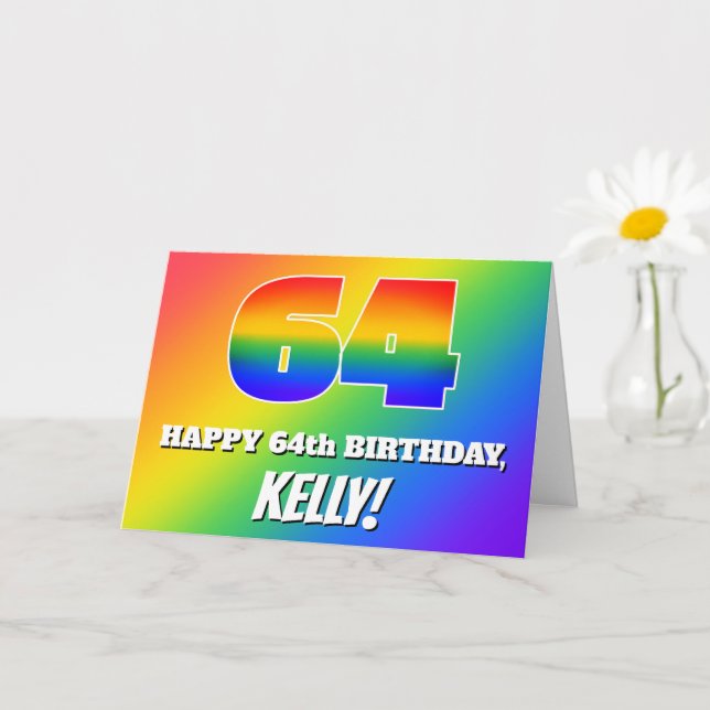 Carte 64e anniversaire : Motif Rainbow multicolore # 64 (Petite plante)