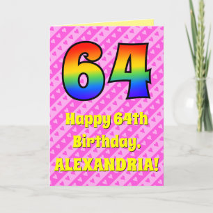 Carte 64e anniversaire : Pink Stripes & Hearts, Arc en c