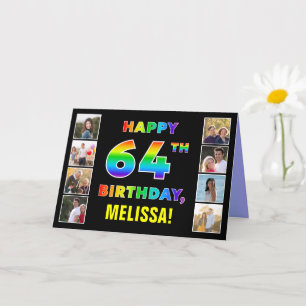 Carte 64e anniversaire : Rainbow Text, Custom Photos & N