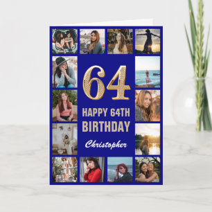 Carte 64e Joyeux Anniversaire Marine Bleu & Gold Photo C