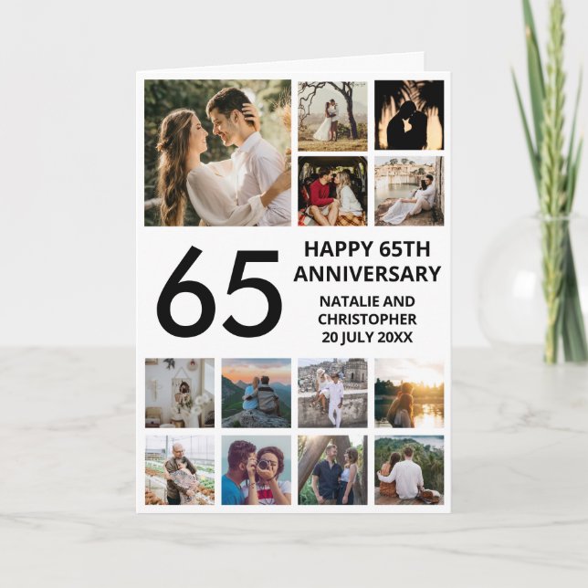 Carte 65e anniversaire 13 photo Collage noir et blanc (Devant)