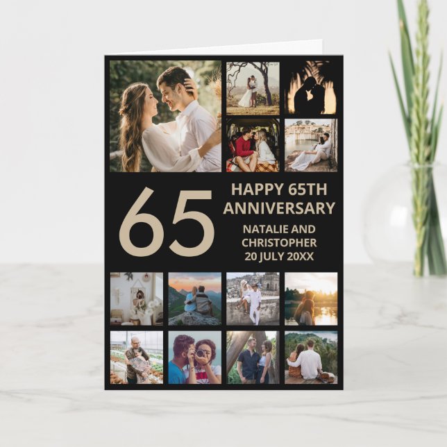 Carte 65e anniversaire 13 photo Collage noir et or (Devant)