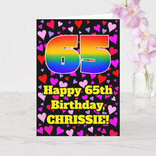 Carte 65e anniversaire : Amour Hearts Motif, Arc-en-ciel