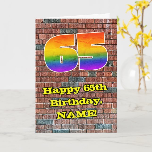 Carte 65e anniversaire : Arc-en-ciel amusant inspiré par (Fleur jaune)