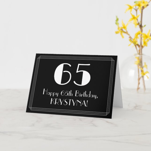 Carte 65e anniversaire ~ Art Déco Inspiré Look "65", Nom (Fleur jaune)
