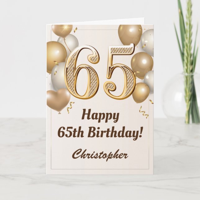 Carte 65e anniversaire Ballons d'or et Confetti Annivers (Devant)