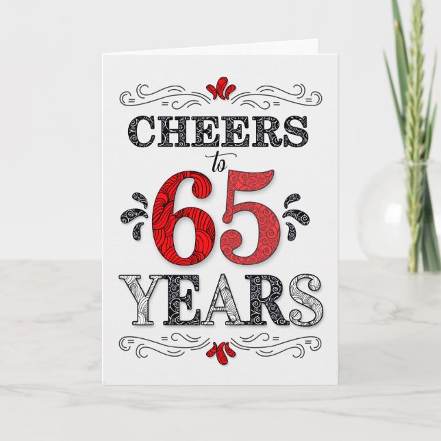 Carte 65e anniversaire Cheers en Motif noir blanc rouge (Devant)