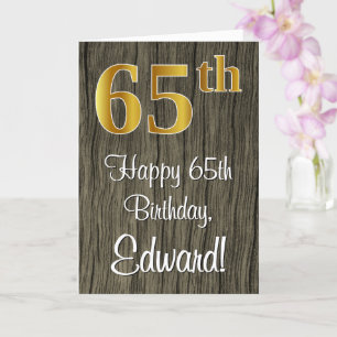 Carte 65e anniversaire : élégant aspect or faux #, Bois 