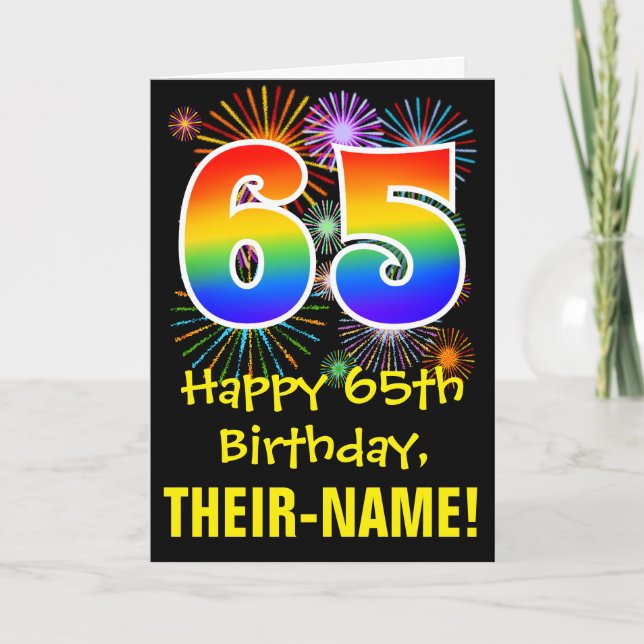 Carte 65e anniversaire : Fun Fireworks Motif + Rainbow 6 (Devant)