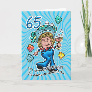 Carte 65e Anniversaire - Fun Lady Avec Verre De Vi