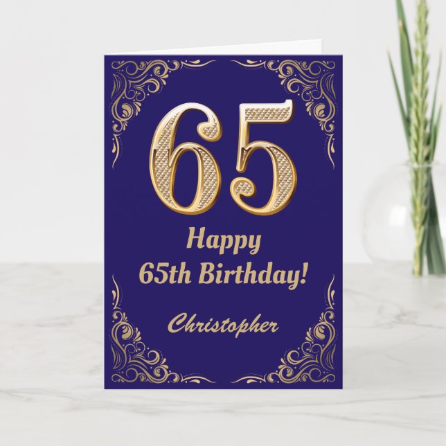 Carte 65e anniversaire Marine Parties scintillant bleu e (Devant)