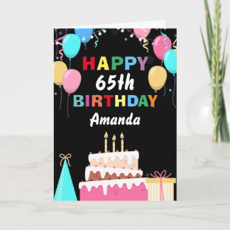 Carte 65e Joyeux anniversaire Ballons colorés gâteau noi