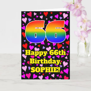 Carte 66e anniversaire : Amour Hearts Motif, Arc en ciel