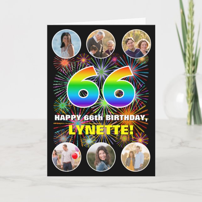Carte 66e anniversaire : Arc en ciel amusant #, Nom pers (Devant)