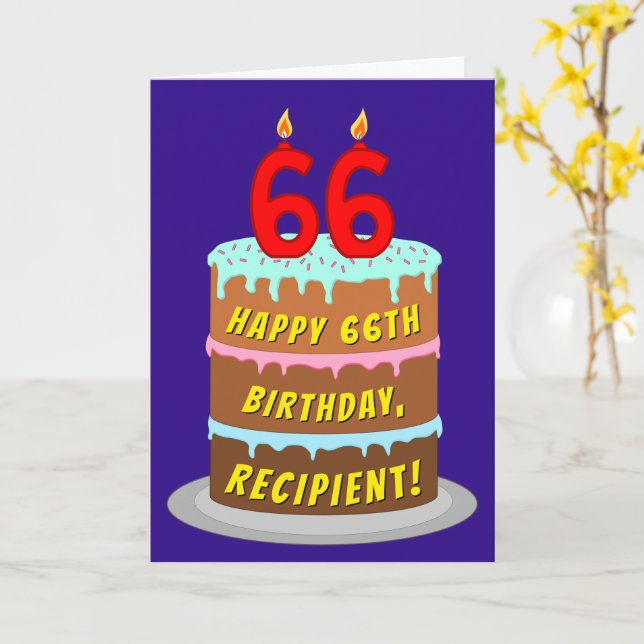Carte 66e anniversaire : Fun Cake and Candles + Nom pers (Fleur jaune)
