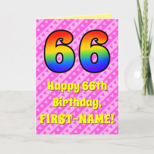 Carte 66e anniversaire : Pink Stripes & Hearts, Arc-en-c