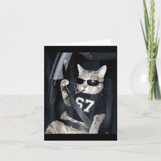 Carte 67 Cat Wearing Sungles Gen Alpha Smoking Cat  (Devant)