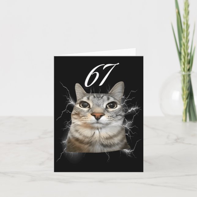 Carte 67 Meme Cat Howling At Moon Brainrot Funny 6 7  (Devant)