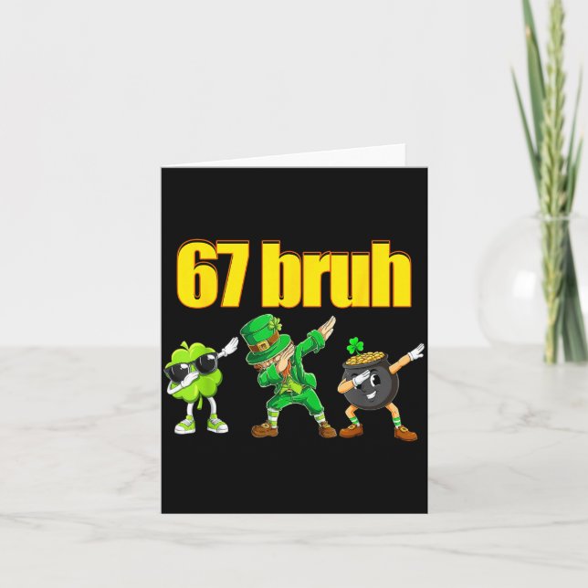 Carte 67 mème lutin dabbing trèfle pot d'or st (Devant)