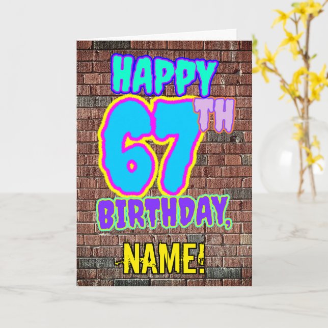 Carte 67e anniversaire - Amusant, Graffiti urbain inspir (Fleur jaune)