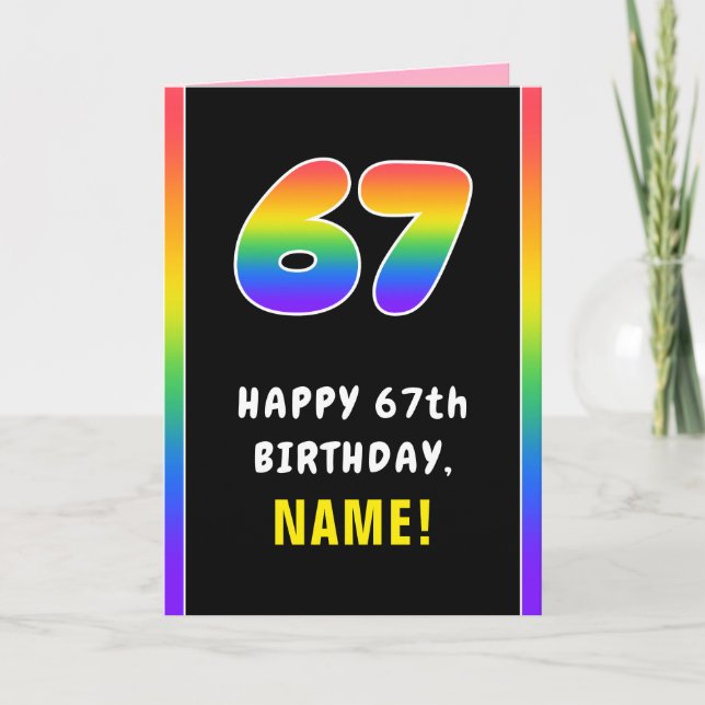 Carte 67e anniversaire : Arc-en-ciel coloré # 67, Nom pe (Devant)