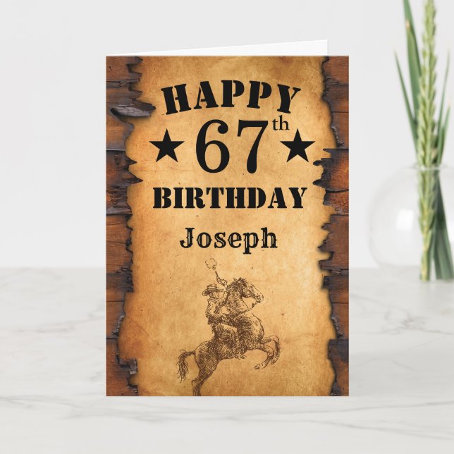Carte 67e anniversaire Pays rustique Western Cowboy Hors (Devant)