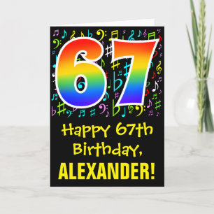 Carte 67e anniversaire : Symboles de musique colorée + A