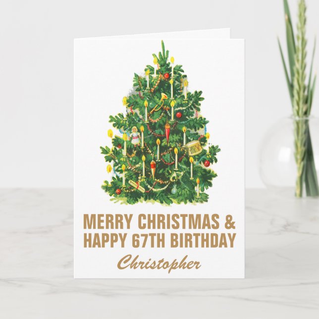 Carte 67e Joyeux anniversaire et Joyeux sapin de Noël (Devant)