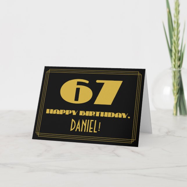 Carte 67ème anniversaire : Nom + Art Déco Inspiré Look " (Devant)