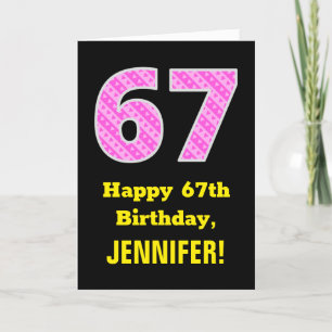 Carte 67ème anniversaire : Pink Stripes and Hearts "67" 