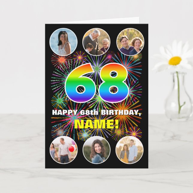 Carte 68e anniversaire : Arc en ciel amusant #, Nom pers (Petite plante)