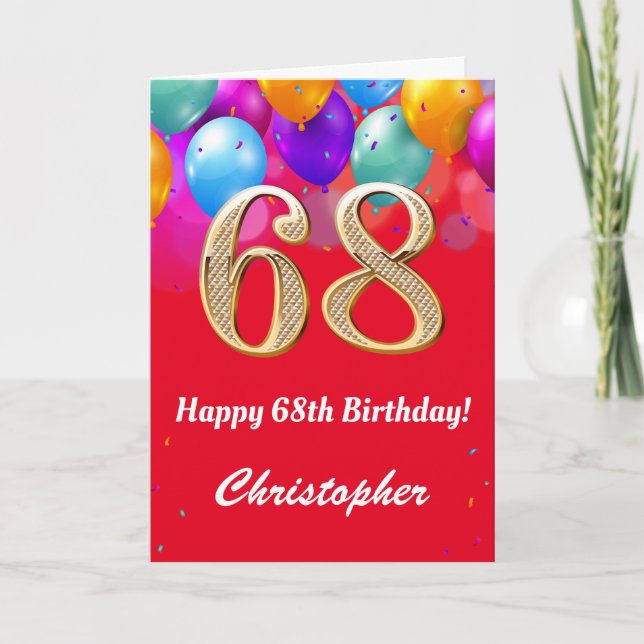 Carte 68e anniversaire Ballons rouges et dorés (Devant)
