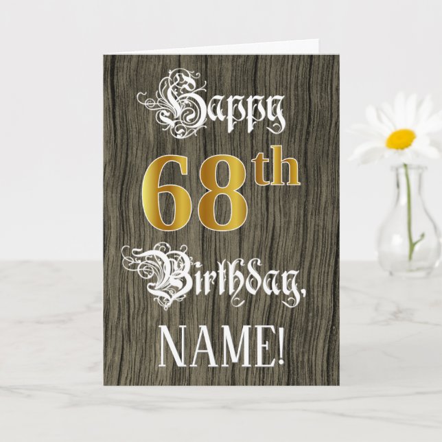 Carte 68e anniversaire : Faux Gold Look + Faux Wood Moti (Petite plante)
