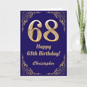Carte 68e anniversaire Marine Bleu et Parties scintillan