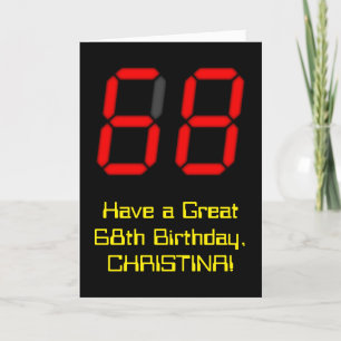 Carte 68e anniversaire : Rouge Digital Clock Style "68" 