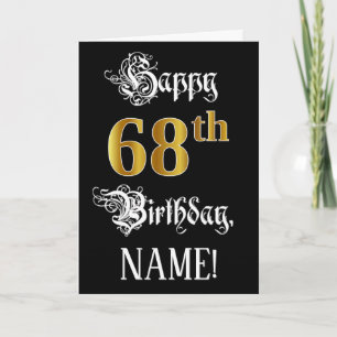 Carte 68e anniversaire — Script fantaisie; look or Faux;