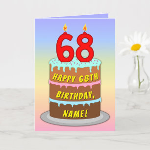 Carte 68e Birthday — Fun Cake & Candles, w/ Custom Name