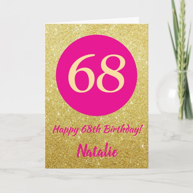 Carte 68e Joyeux anniversaire Hot rose et Parties scinti (Devant)