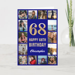 Carte 68e Joyeux Anniversaire Marine Bleu & Gold Photo C