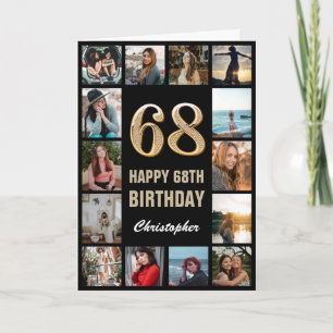 Carte 68e Joyeux anniversaire noir et or Collage photo