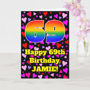 Carte 69e anniversaire : Amour Hearts Motif, Arc-en-ciel