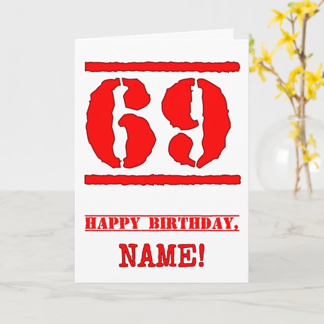 Carte 69e anniversaire : Amusant, Timbre en caoutchouc r (Fleur jaune)