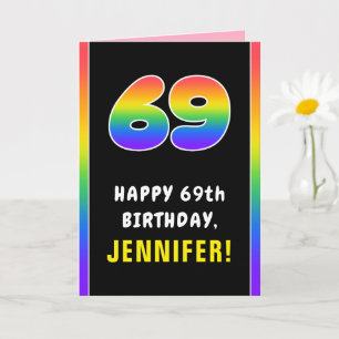 Carte 69e anniversaire : Arc-en-ciel coloré # 69, Nom pe