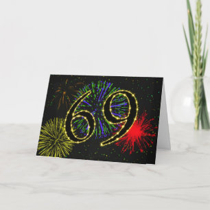 Carte 69e anniversaire avec feux d'artifice